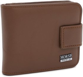 Чоловічий шкіряний портмоне коричневого кольору з хлястиком на кнопці Horse Imperial 65020