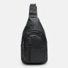 Недорогая кожаная мужская сумка-слинг из натуральной черной кожи Keizer (21409) - 3