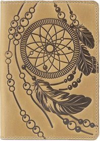 Кожаная обложка на паспорт в цвете кэмел с рисунком SHVIGEL (2415303)