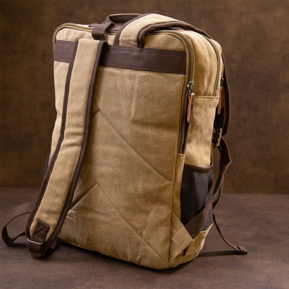 Бежевый рюкзак большого размера на два отделения из текстиля Vintage (20616)