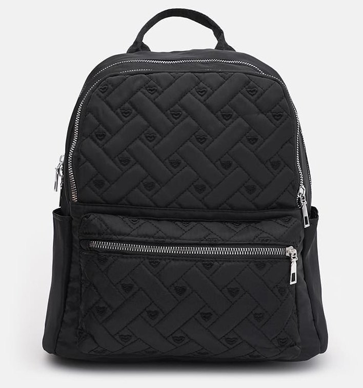 Женский текстильный рюкзак черного цвета с сердечками Monsen 71821