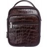 Мужская сумка-барсетка компактного размера из темно-коричневой кожи под крокодила DESISAN (3022-19) - 1