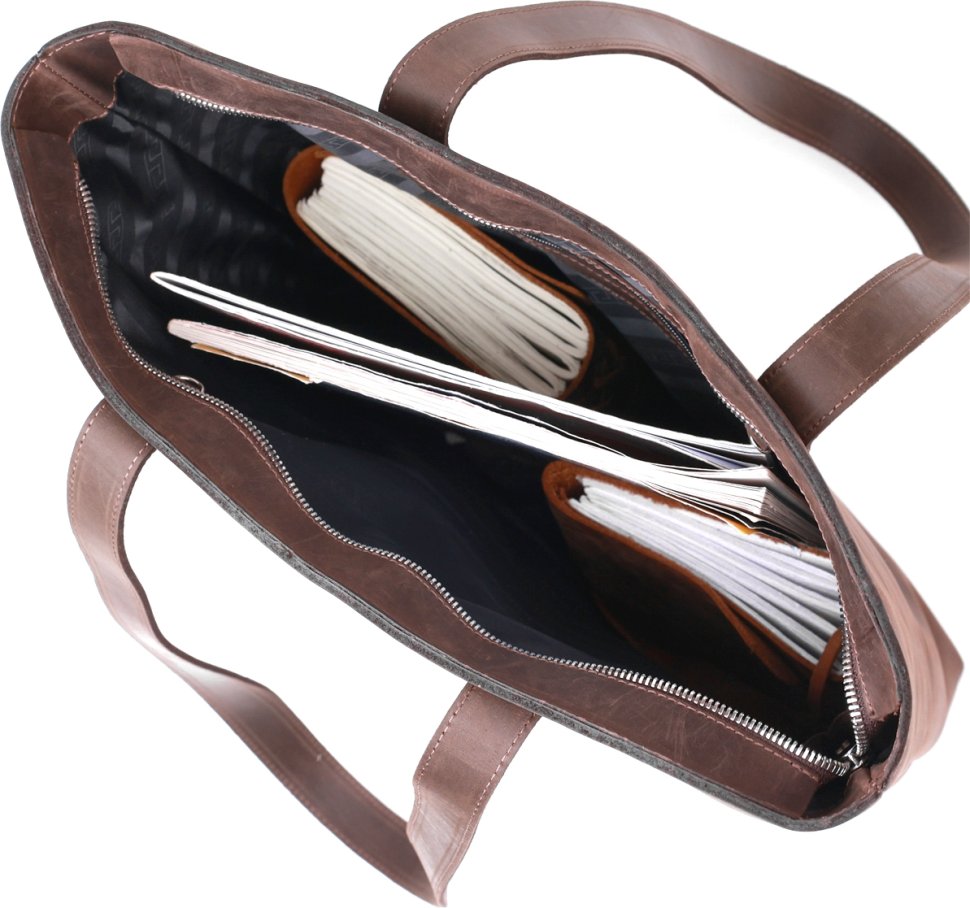 Коричневая женская сумка-шоппер из кожи Crazy Horse фирмы Shvigel (16349)