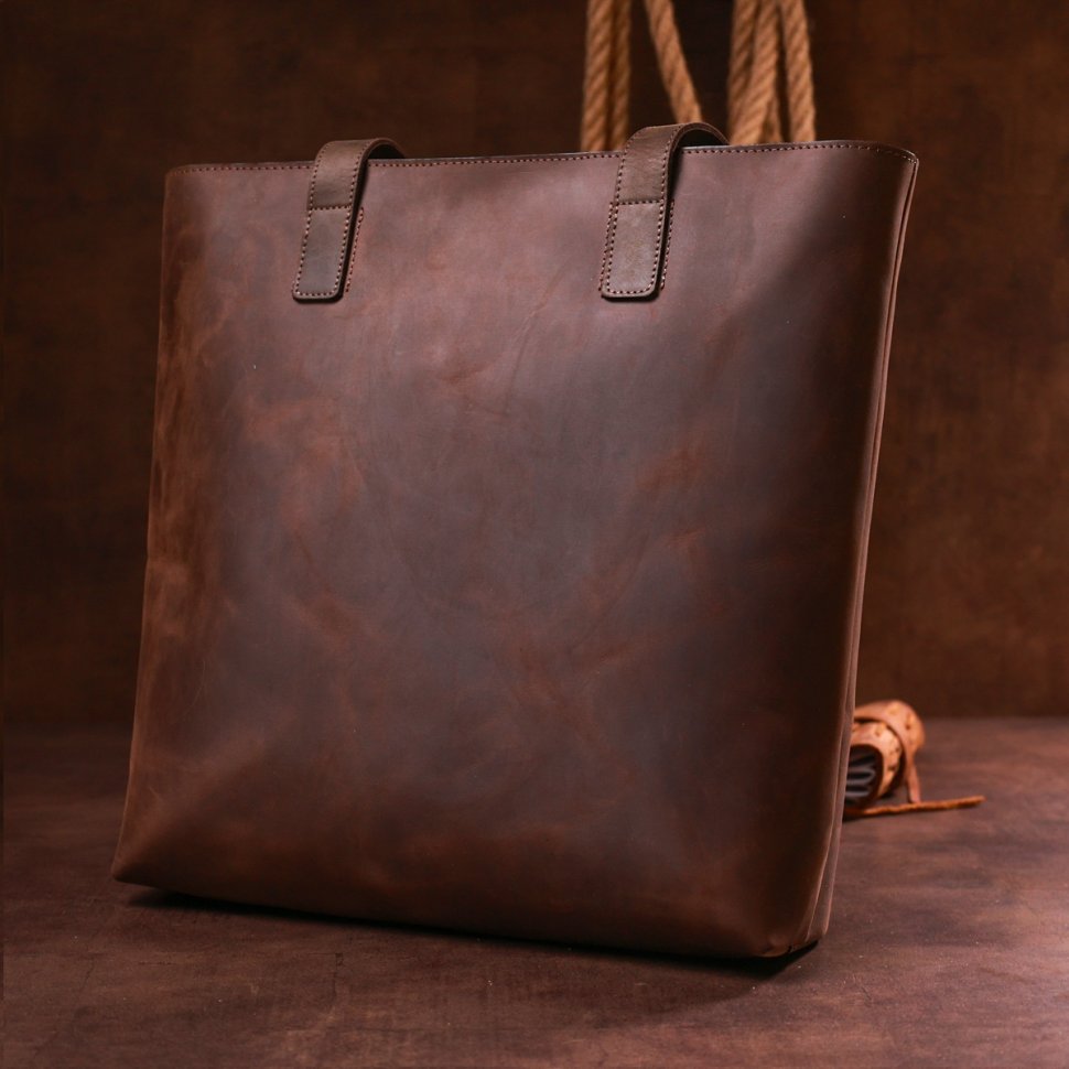 Коричневая женская сумка-шоппер из кожи Crazy Horse фирмы Shvigel (16349)