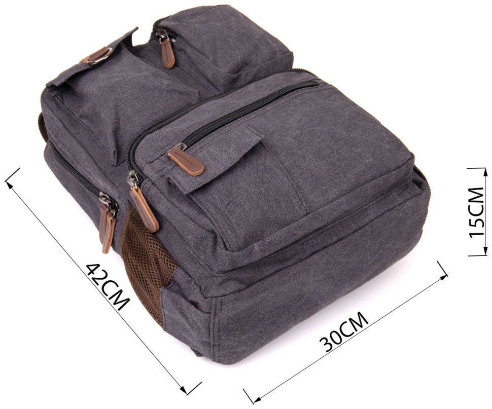 Текстильный дорожный рюкзак цвета графит Vintage (20617)