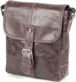 Небольшая мужская наплечная сумка из натуральной кожи коричневого цвета SHVIGEL 2400855