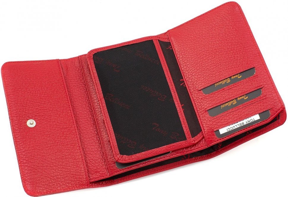 Красный женский кошелек тройного сложения из натуральной кожи Tony Bellucci (10838)