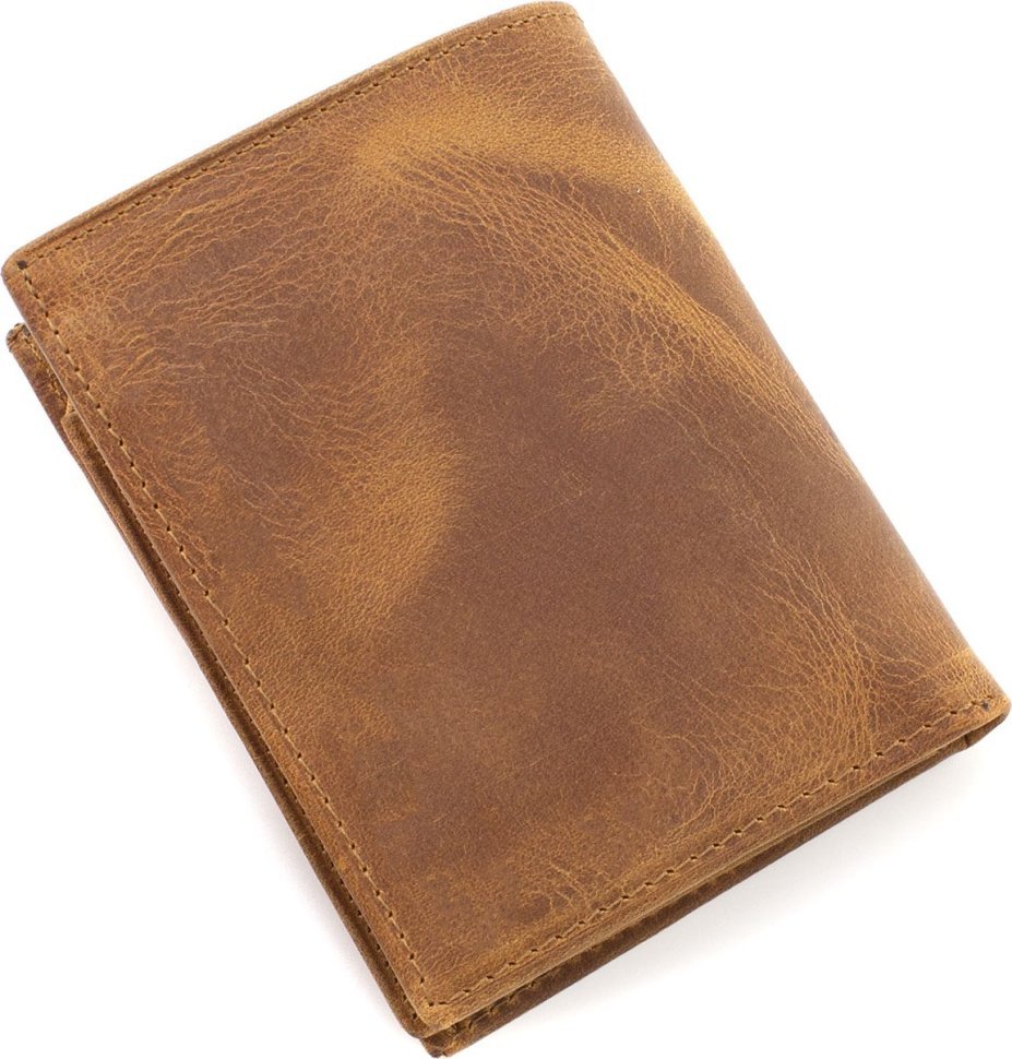 Рыжее повседневное мужское портмоне из винтажной кожи без фиксации KARYA (21900)