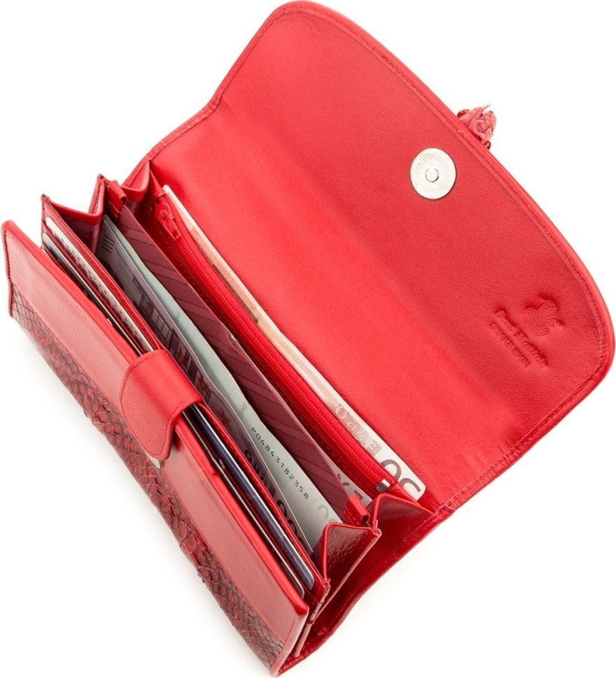 Бордовый кошелек-клатч из натуральной кожи питона SNAKE LEATHER (024-18542)