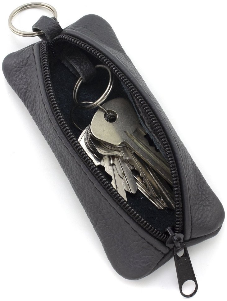 Темно-серая кожаная ключница маленького размера на молнии ST Leather 70822