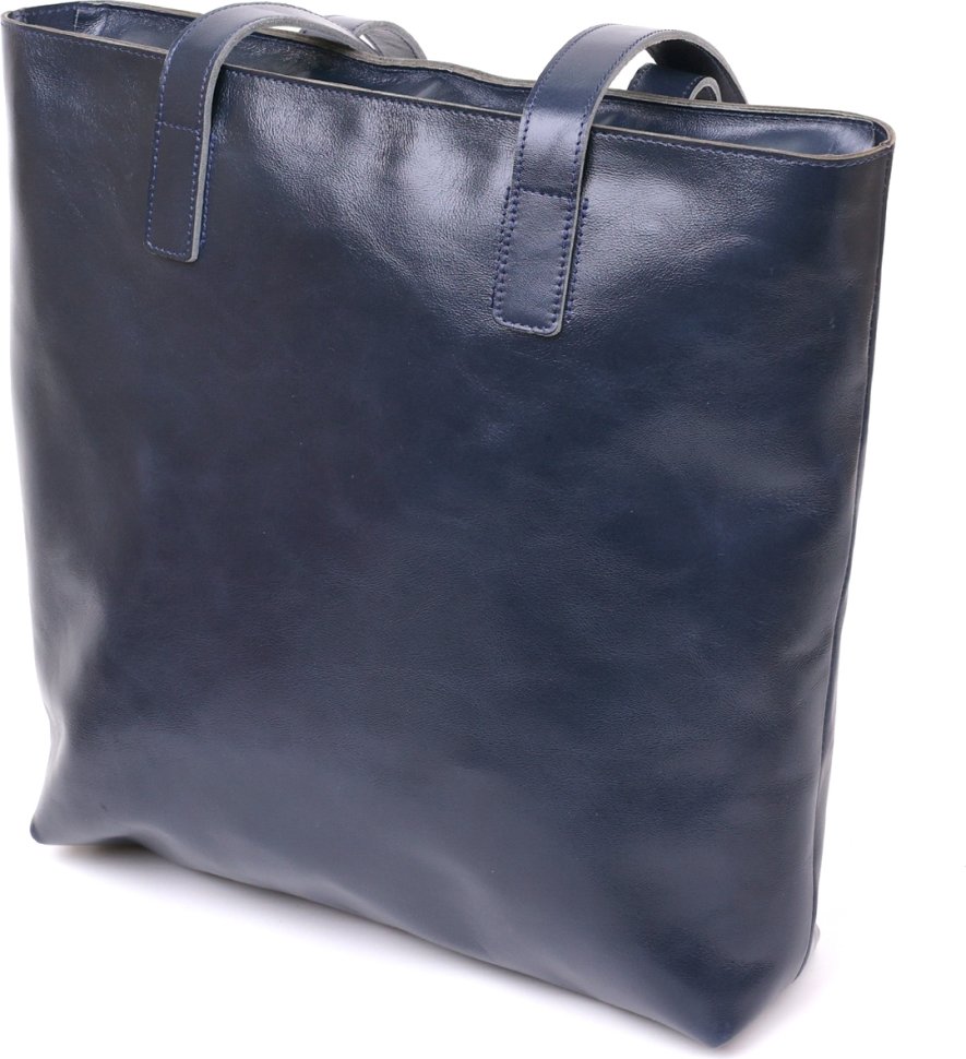 Вместительная женская сумка-шоппер из натуральной кожи синего цвета Shvigel (16369)
