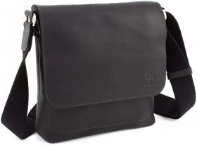 Повседневная мужская сумка черного цвета из винтажной кожи Grande Pelle (13283)
