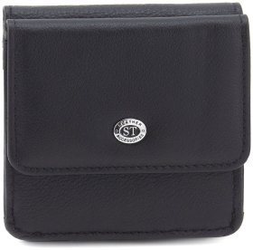 Миниатюрный женский кошелек из натуральной кожи черного цвета с монетницей ST Leather 73822