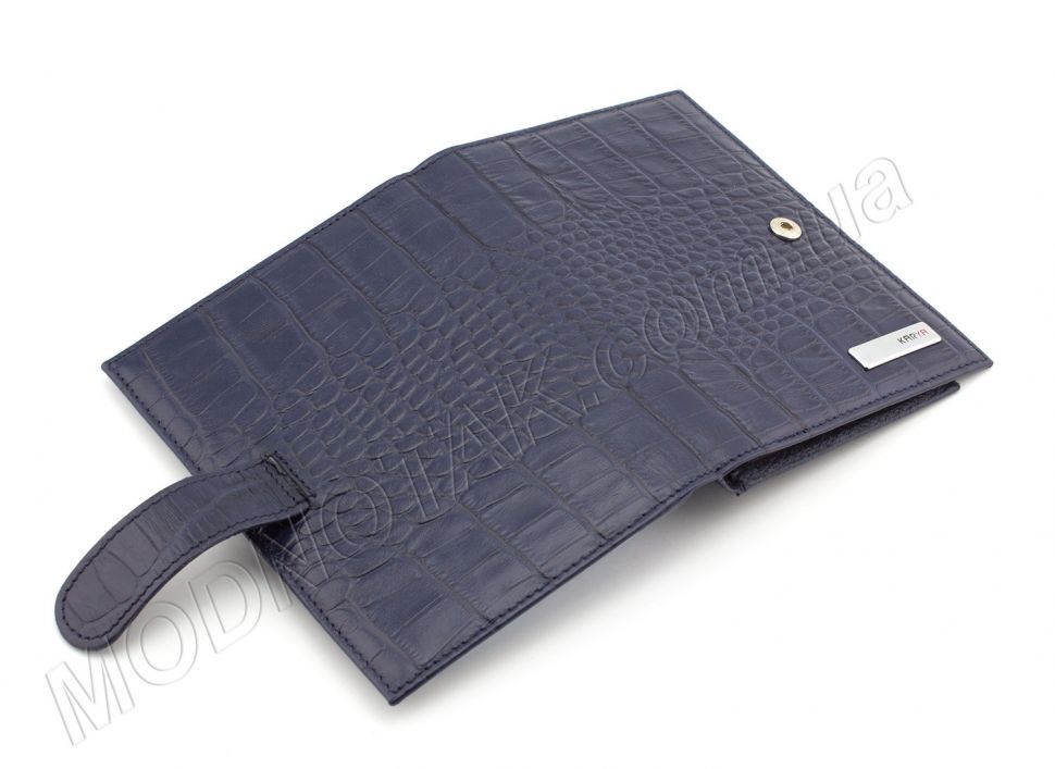 Красивая обложка для паспорта и документов из натуральной кожи под крокодила, синего цвета - KARYA (17578)