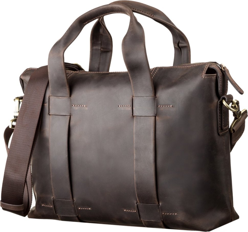 Коричневая мужская сумка-портфель из натуральной кожи крейзи хорс с ручками SHVIGEL (2411105)
