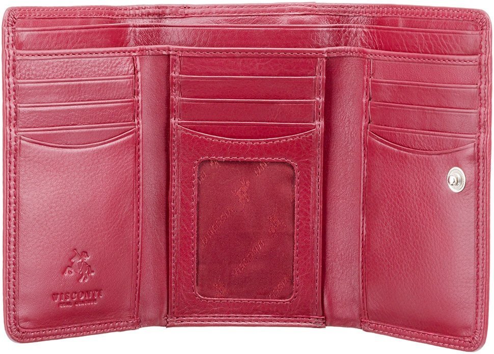 Красный женский кошелек тройного сложения из натуральной кожи с RFID - Visconti Picadilly 68822