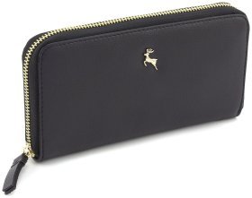 Жіночий гаманець із фактурної шкіри чорного кольору із золотистою фурнітурою Ashwood 69622