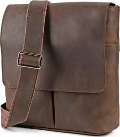 Чоловіча сумка на плече із вінтажної шкіри коричневого кольору SHVIGEL (00998)