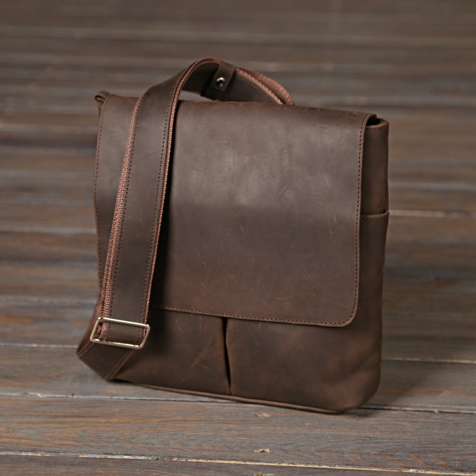 Мужская сумка на плечо из винтажной кожи коричневого цвета SHVIGEL (00998)