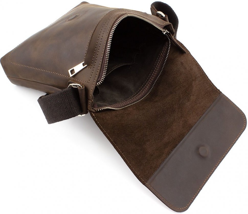Коричневая наплечная сумка из натуральной кожи высокого качества Grande Pelle (13284)