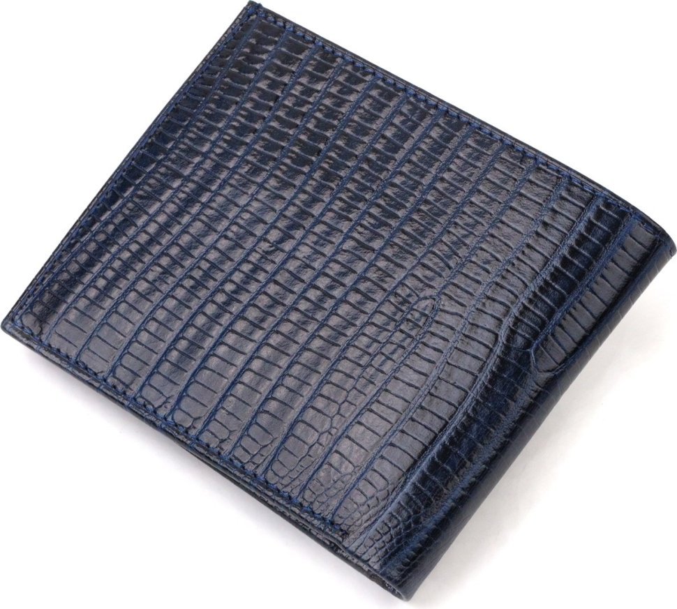 Синее мужское портмоне без застежки из натуральной кожи с тиснением CANPELLINI (2421760)