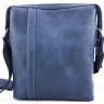 Кожаная мужская сумка планшет синего цвета с плечевым ремнем VATTO (11766) - 1