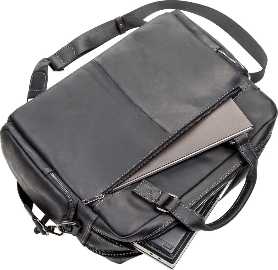 Мужская сумка-портфель из винтажной кожи на две молнии SHVIGEL (2411117)