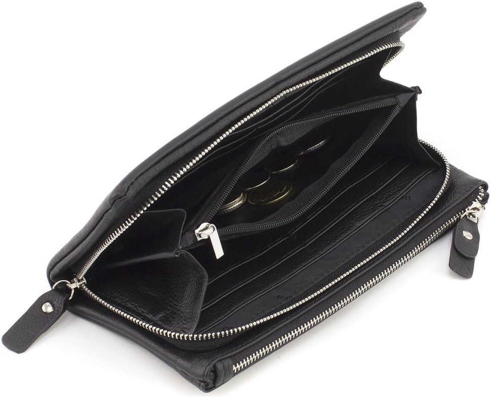 Черный женский кошелек-клатч из натуральной кожи на молнии ST Leather 1767424