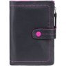 Кожаный женский кошелек черного цвета с розовой строчкой Visconti Malabu 68824 - 10