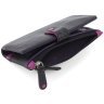 Кожаный женский кошелек черного цвета с розовой строчкой Visconti Malabu 68824 - 5