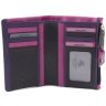 Кожаный женский кошелек черного цвета с розовой строчкой Visconti Malabu 68824 - 2
