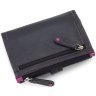 Кожаный женский кошелек черного цвета с розовой строчкой Visconti Malabu 68824 - 4