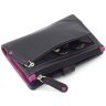 Кожаный женский кошелек черного цвета с розовой строчкой Visconti Malabu 68824 - 6