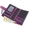 Кожаный женский кошелек черного цвета с розовой строчкой Visconti Malabu 68824 - 7