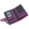 Кожаный женский кошелек черного цвета с розовой строчкой Visconti Malabu 68824 - 8