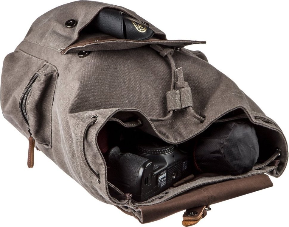 Многофункциональный текстильный рюкзак серого цвета Vintage (20133) 