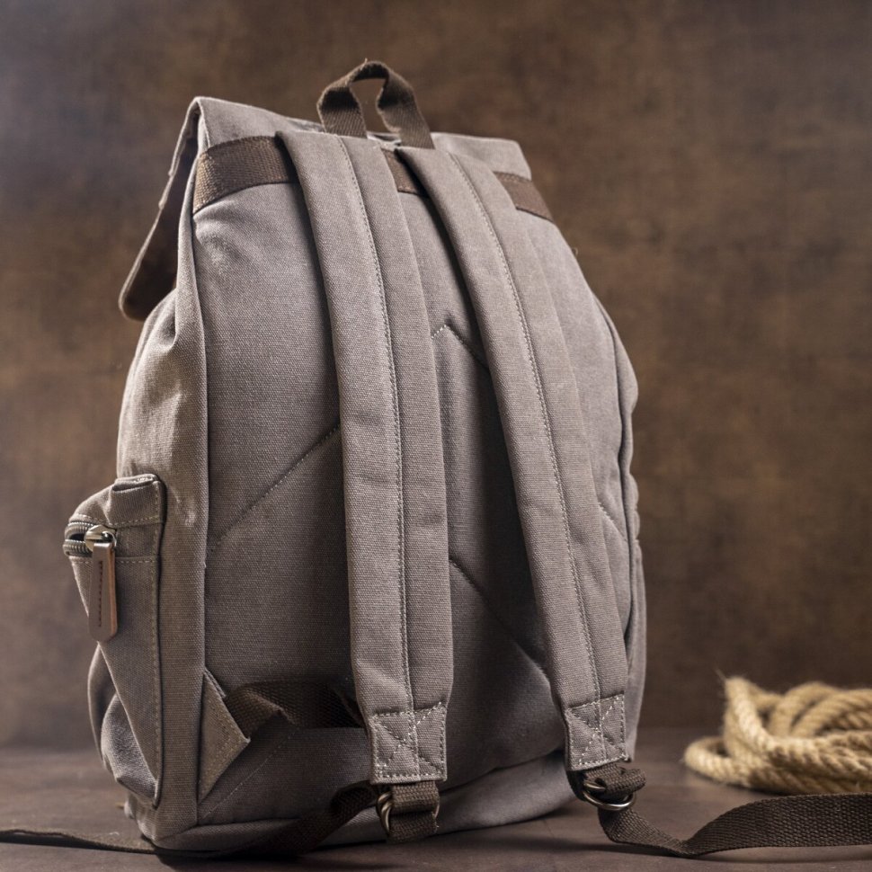 Многофункциональный текстильный рюкзак серого цвета Vintage (20133) 