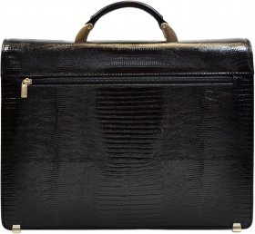 Черный кожаный мужской портфель с тиснением под змею Desisan (19116) - 2