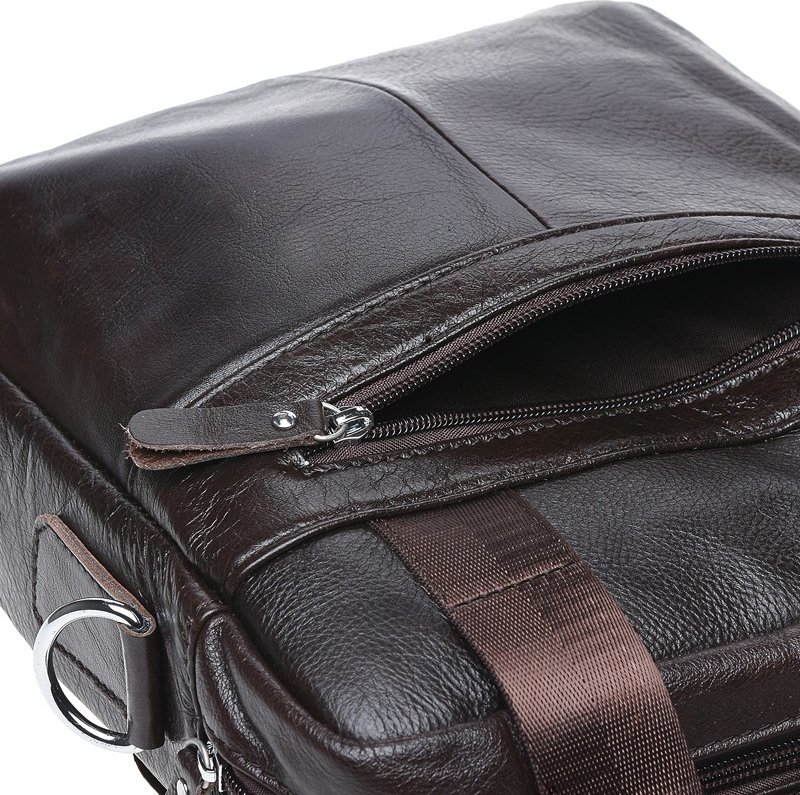 Мужская вертикальная сумка коричневого цвета из натуральной кожи с ручками Borsa Leather (21329)