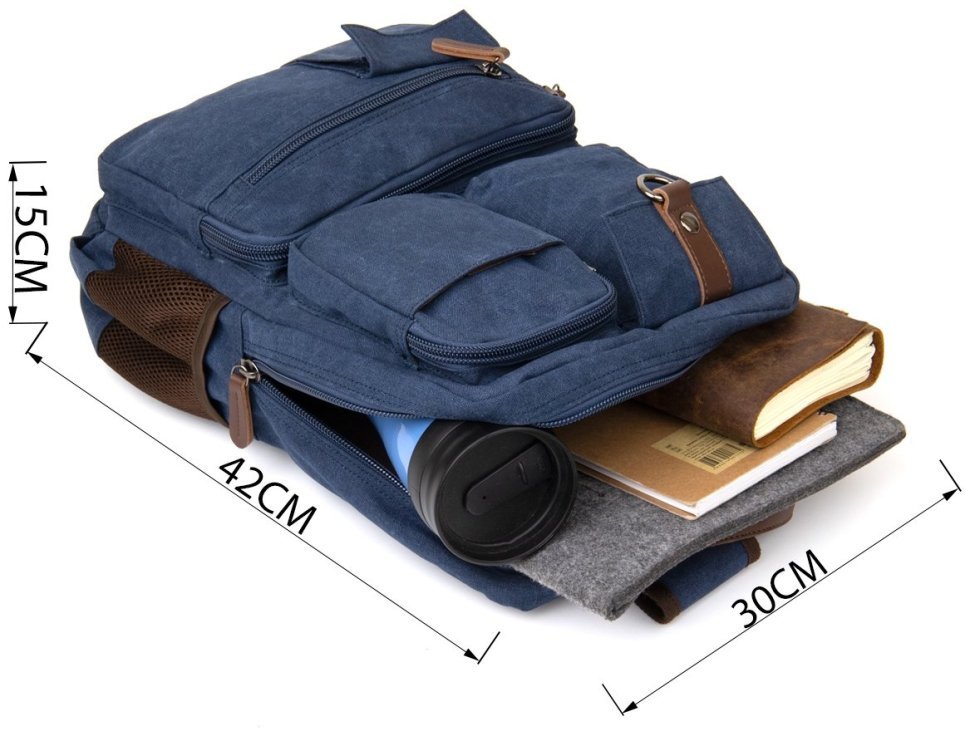 Темно-синий текстильный дорожный рюкзак на молниевой застежке Vintage (20621)