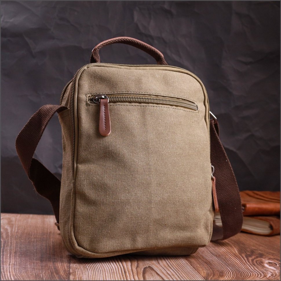 Мужская текстильная сумка-барсетка оливкового цвета Vintage 2422238
