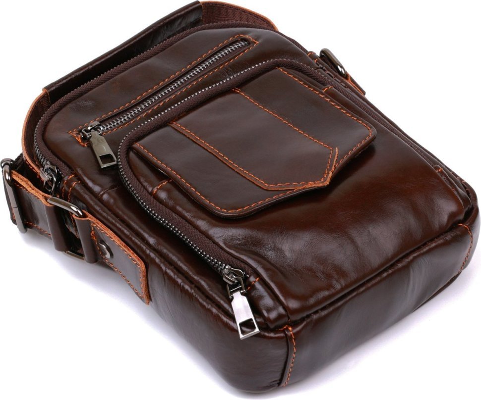 Темно-коричневая мужская небольшая сумка-барсетка из натуральной кожи Vintage (20691)
