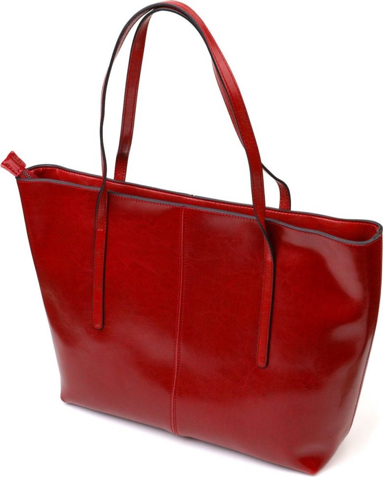 Бордовая женская сумка большого размера из натуральной кожи с длинными ручками Vintage (2422076)