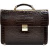 Мужской кожаный портфель коричневого цвета под крокодила Desisan (19117) - 1