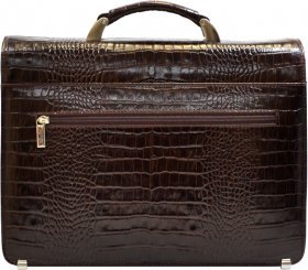 Мужской кожаный портфель коричневого цвета под крокодила Desisan (19117) - 2