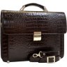 Мужской кожаный портфель коричневого цвета под крокодила Desisan (19117) - 6
