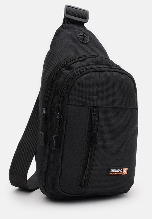 Текстильная мужская сумка-слинг среднего размера в черном цвете Monsen 71527