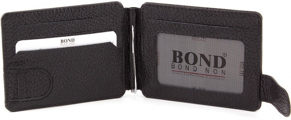Кожаный зажим черного цвета с ячейками для карт Bond Non (10618)