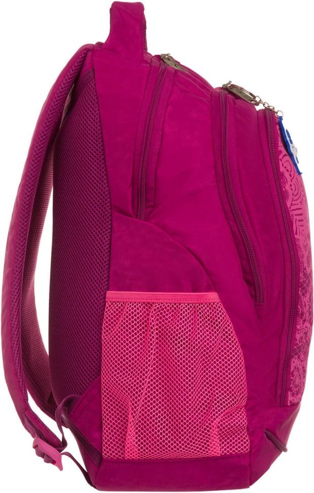 Малиновый школьный рюкзак для девочек из текстиля с цветами Bagland (55727)