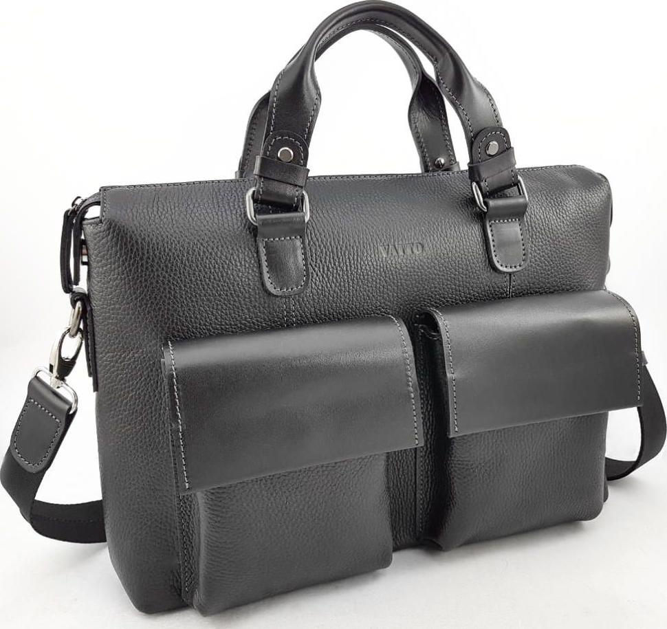 Классическая мужская сумка из двух видов кожи черного цвета VATTO (11669)